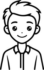 Obraz premium A Boy Character Black and White Avatar Illustration in Minimal Line Art Style Design