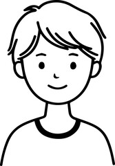Obraz premium A Boy Character Black and White Avatar Illustration in Minimal Line Art Style Design