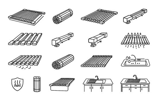 Drying parallel bars foldable flexible drainer sink structure vector kitchen icon hinges