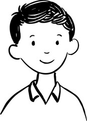 Obraz premium A Boy Character Black and White Avatar Illustration in Minimal Line Art Style Design