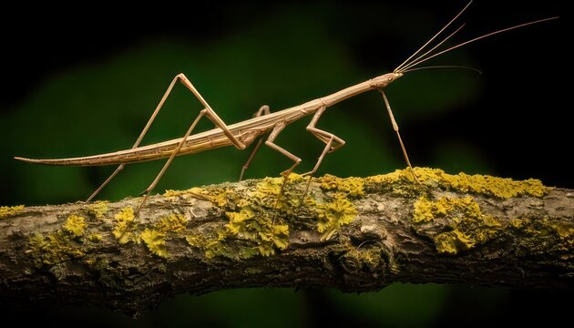 Stick Insect on Mossy Branch - A Master of Camouflage.