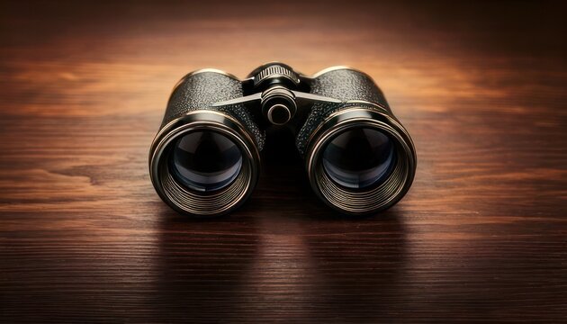 Vintage Binoculars on Wooden Surface - A Close-Up View.