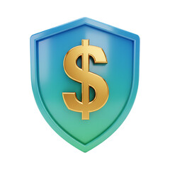 Obraz premium Secure financial protection with a shield and dollar sign icon isolated on transparent background