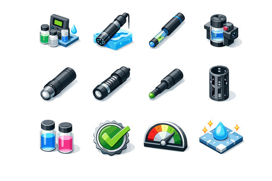 Turbidity icon sensor calibration multiparameter conductivity water thermistor quality vector icons dissolved