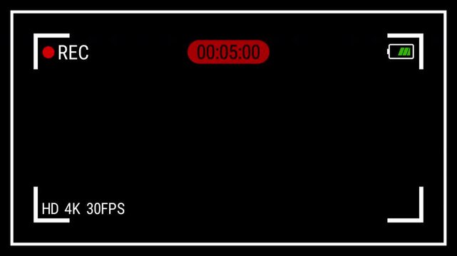 Horizontal smart phone camera screen recording overlay frame, Camera recording screen on black background. 4K video.