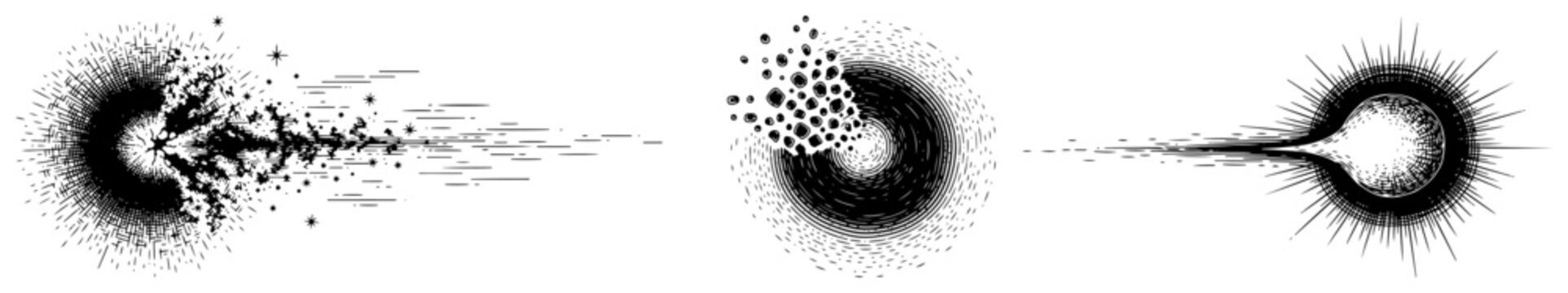 Abstract vintage engraving style cosmic explosion with particles