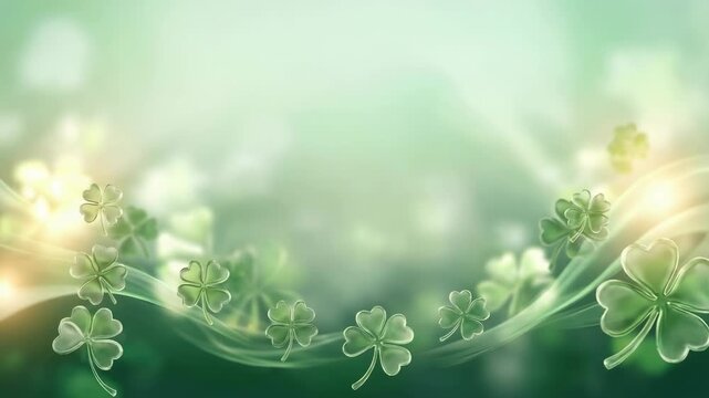 Saint Patrick's Day Abstract green background with shamrock leaves and soft glowing lights, ideal for seasonal themes and celebrations without any visible text or distractions