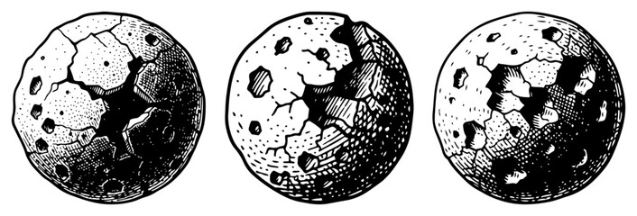Set of cracked broken moon planets in space © Tomas