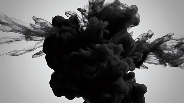 Abstract image of black ink swirling against a gradient gray background, resembling smoke