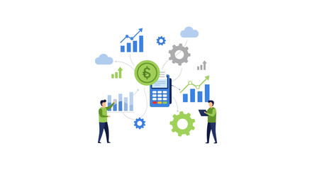 Naklejka premium Business Financial Growth and Payment Analysis Vector. POS Transaction Data, Optimization, and Strategy Illustration.