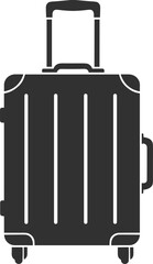 Obraz premium Minimalist black travel suitcase silhouette vector illustration with wheels and handle, isolated on white background for tourism, vacation, luggage, and holiday trip concept designs.