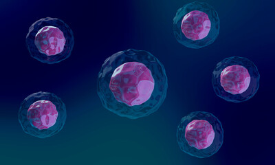 Naklejka premium Stem Cells Under Microscope, Medical Science Background, 3D Render