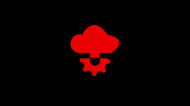 Red Cloud and Gear Icon on Black Background cogwheel. Abstract cloud icon technology service Animation video.