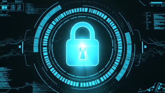 Cyber Security Concept: Digital Lock and Data Display