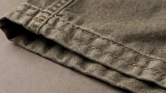 Medium shot capturing the robust doublefold hem on heavyweight textile highlighting strong craftsmanship and durability ideal for casual outerwear and work garments.