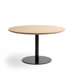 Modern round wooden table with black metal base