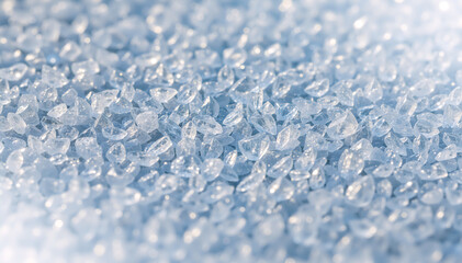Obraz premium Macro close-up of blue crystal granules texture. Abstract background of coarse sea salt or ice particles
