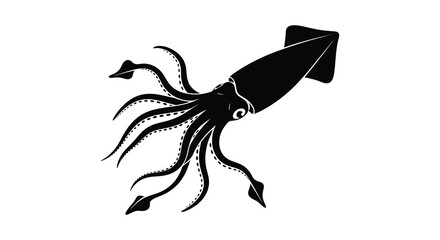 A striking black silhouette of a squid with flowing tentacles and a prominent mantle creating a dynamic shape silhouette high quality © Creativekhairul02