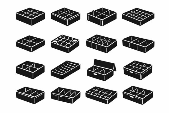 Foldable soft tray divider insert organizer icon drawer collapsible icons vector