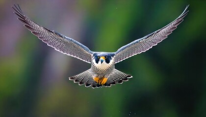 Obraz premium Peregrine Falcon in Flight - A Majestic Bird of Prey Soaring Through the Air.