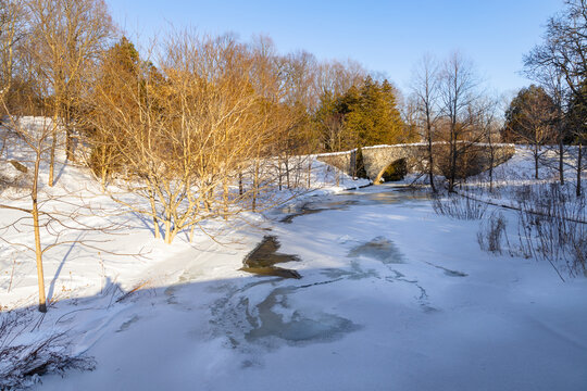 Spencer Gorge Conservation Area in winter. Frozen Spencer Creek. Dundas , Hamilton, Ontario, Canada