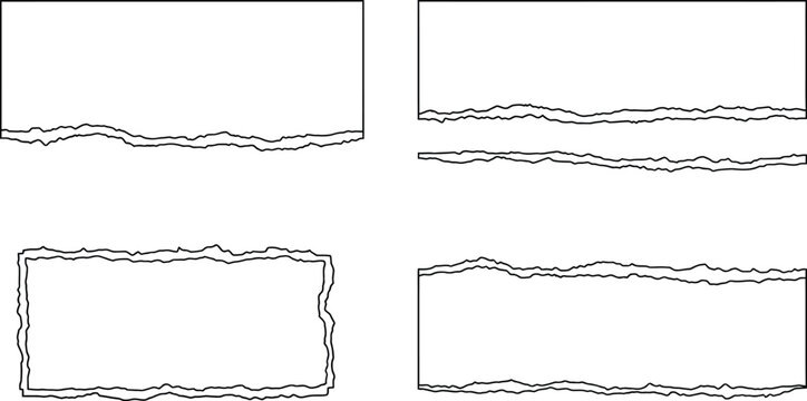 Four empty frames with rough edges, modern minimalist design, vector illustration