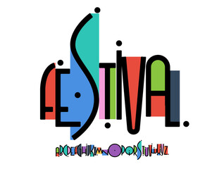 Funky Festival Font Logo Alphabet High Colorful Letter Set Modern Typography, Creative Typographic Design for Fun Title Text, Typo Poster Headline, Type Symbol Logotype, Art Fonts. Vector Typeface