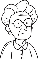 Obraz premium Old Woman Black and White Avatar Illustration in Minimal Line Art Style Design