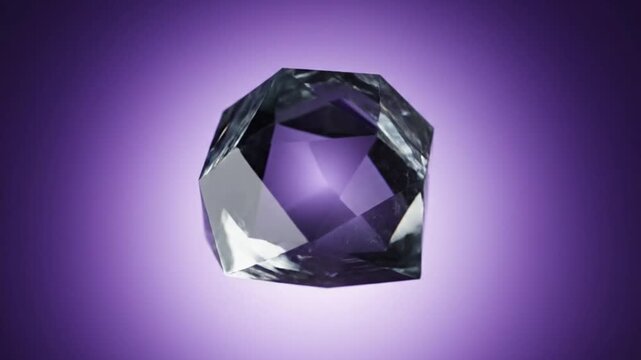 Clear faceted crystal gem floating on purple gradient background