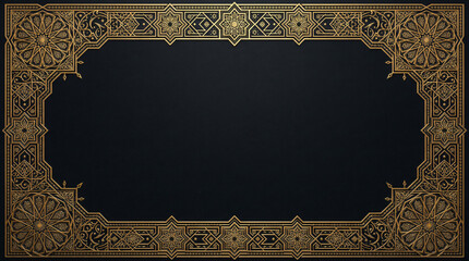 Intricate Golden Islamic Star Pattern Border on Dark Background for Ramadan
