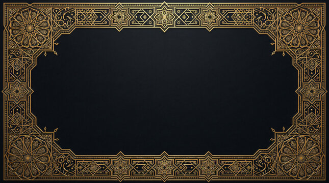 Intricate Golden Islamic Star Pattern Border on Dark Background for Ramadan