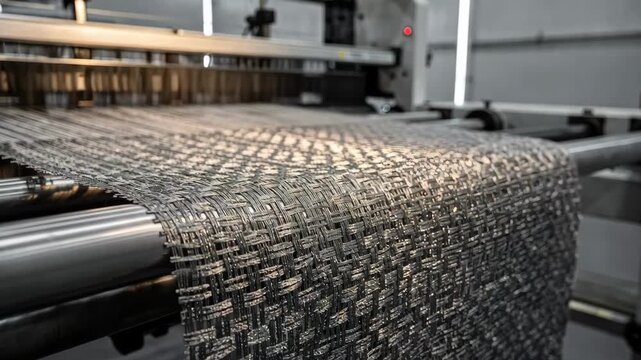 Focused medium shot capturing hybrid weave tire cord fabric creation highlighting advanced weaving techniques blending strength and flexibility for modern tires.