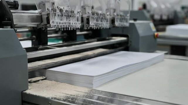 Footage showing vacuum extraction equipment actively removing paper dust during medium shot punching of ring binder holes highlighting a clean production process.