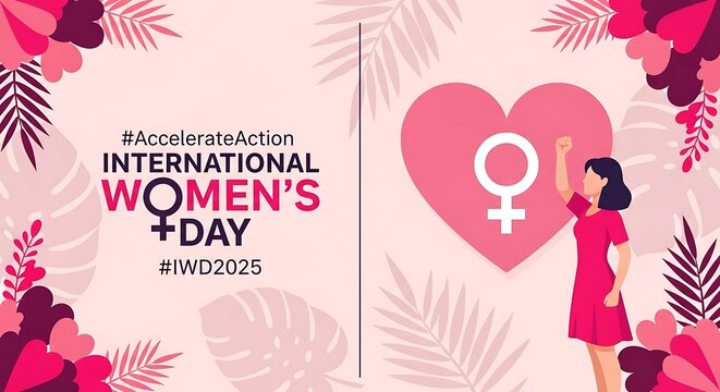 International women's day poster with a woman and a heart