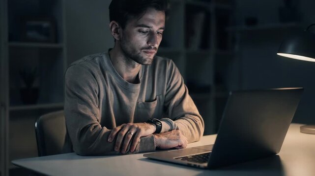 Intermediate shot of a digital content manager adjusting adsupported indie film streams on a laptop focused on key interface elements with soft focus on surroundings.