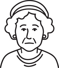Obraz premium Old Woman Black and White Avatar Illustration in Minimal Line Art Style Design