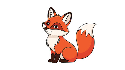 Obraz premium Adorable cartoon fox with a bushy tail and a friendly smile, sitting gracefully, perfect for animal-themed projects, children's books, and wildlife illustrations.