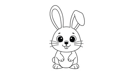 Obraz premium Adorable black and white outline of a cute bunny, an inviting coloring page for children to unleash their creativity and learn about farm animals or pets.