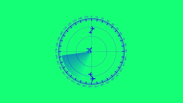 Abstract radar screen digital interface. Futuristic radar screen interface with cyan digital scanning beam. Radar screen showing scan results, multiple targets detected. 4K 
