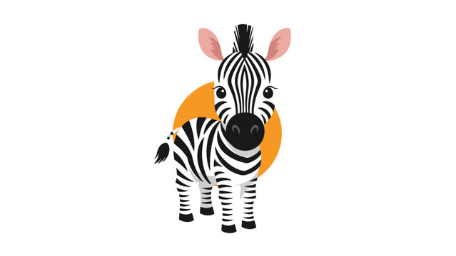 Adorable baby zebra with striking black and white stripes, a friendly expression, and a playful orange circle background, perfect for children's animal themes.