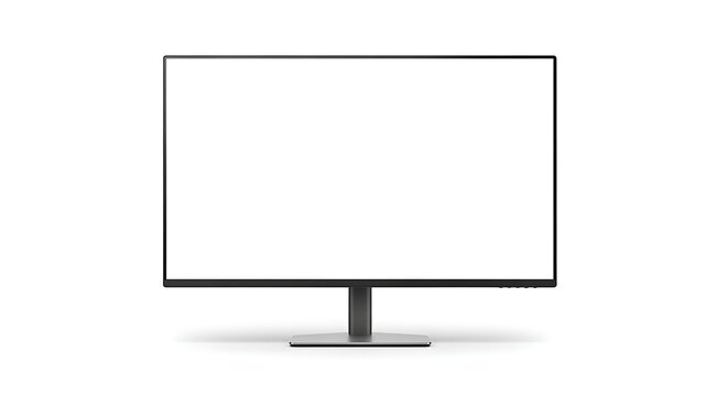 Modern computer monitor with a blank screen and sleek design on a minimalist stand on white background