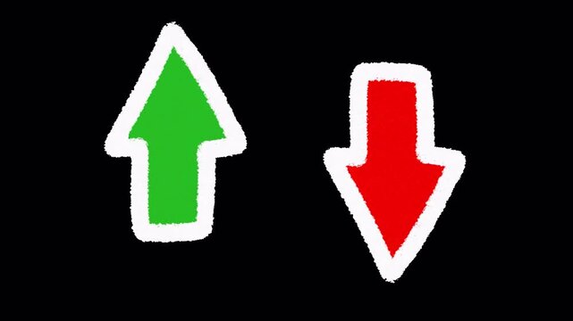 Hand Drawn Chalk Style Up and Down Arrows Animation | Green and Red Direction Arrows Motion Effect on Transparent Background