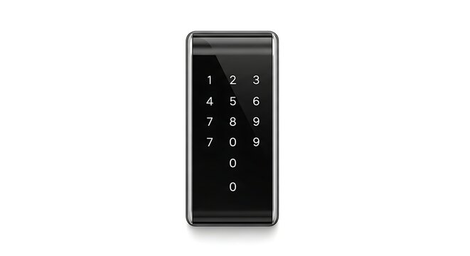 Modern sleek digital keypad with numbers and code entry on screen isolated on white background