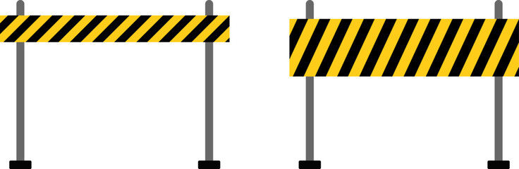 Caution signs with yellow and black stripes on metal stands © mohammad