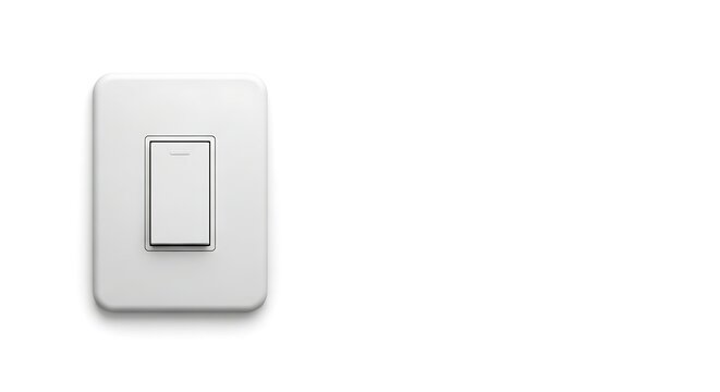 Modern white light switch isolated on a clean and minimalist white background on white background. on white background