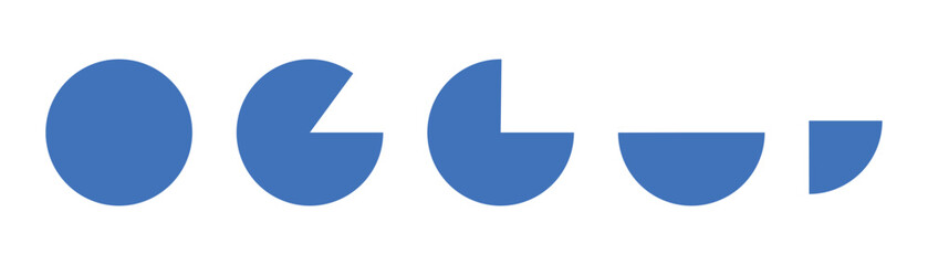 A series of blue pie charts on a white background