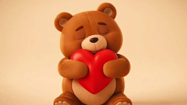 Adorable teddy bear holding red heart valentines day romance affectionate gesture love animated greeting card digital art