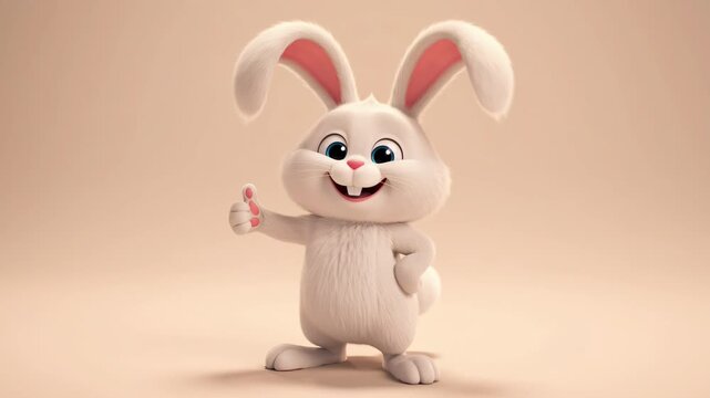Cheerful cartoon rabbit character showing thumbs up on neutral background for animation or educational content,vector graphic style