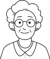 Obraz premium Old Woman Black and White Avatar Illustration in Minimal Line Art Style Design