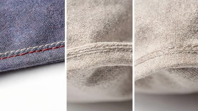 Medium shot capturing narrow hem stitches on a bag edge with contrasting thread highlighting craftsmanship and vibrant color contrast in stitching. Medium shot focusing on matching